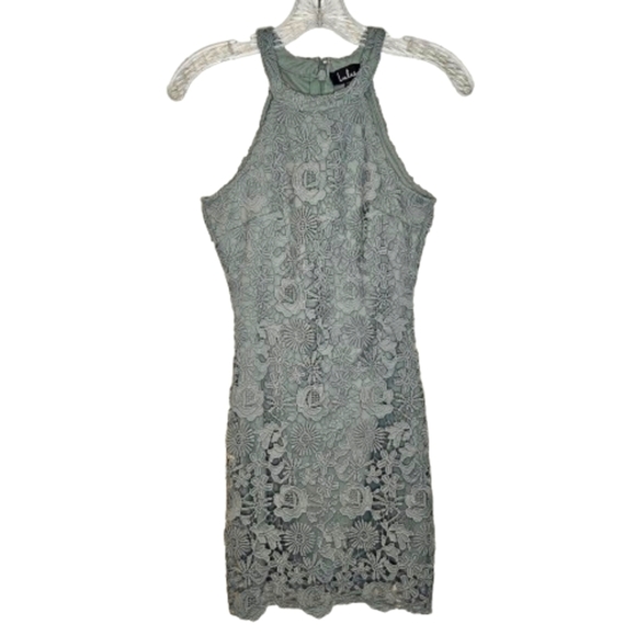 Lulus Love Poem XS Green Halter Lace Bodycon Mini Sleeveless Sheath Dress - Picture 5 of 13